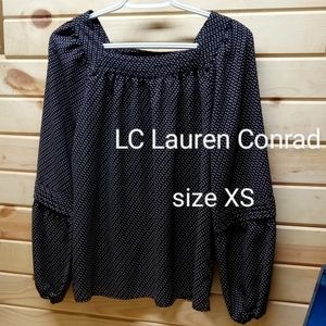 LC Lauren Conrad boho black and white peasant blouse polka dot, XS
